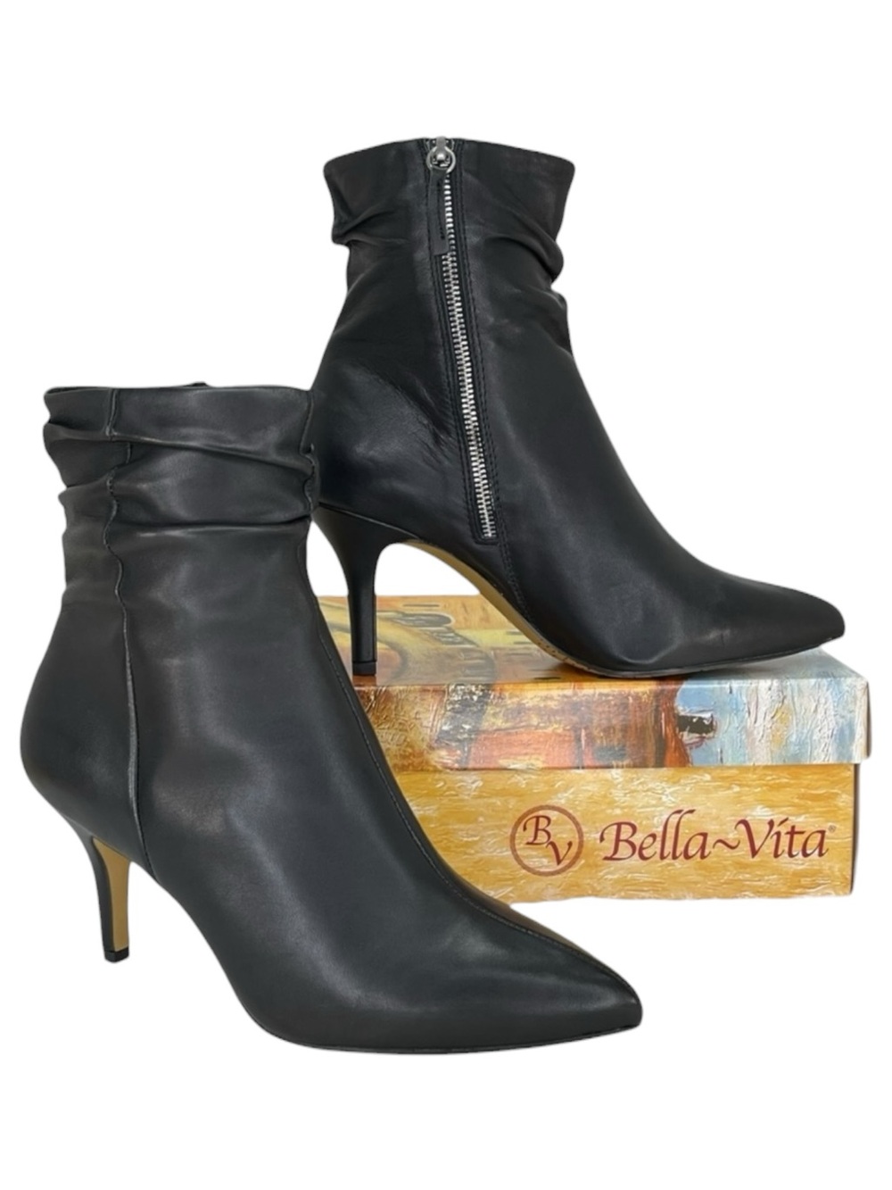 Bella Vita Danielle Black Leather Womens Booties Size 11W